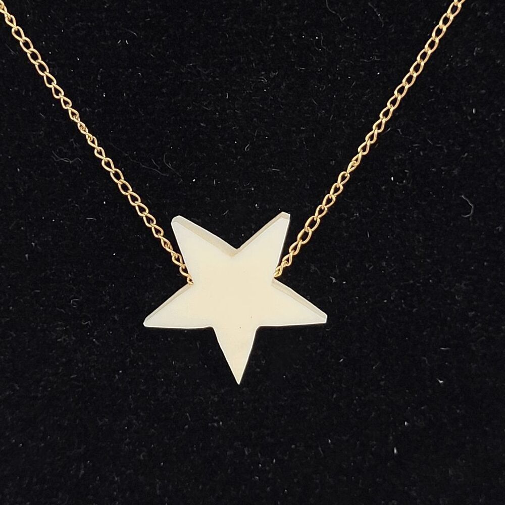 Antique Carved Bone Star Pendant on a Dainty 12kt Gold Fill Chain 15"